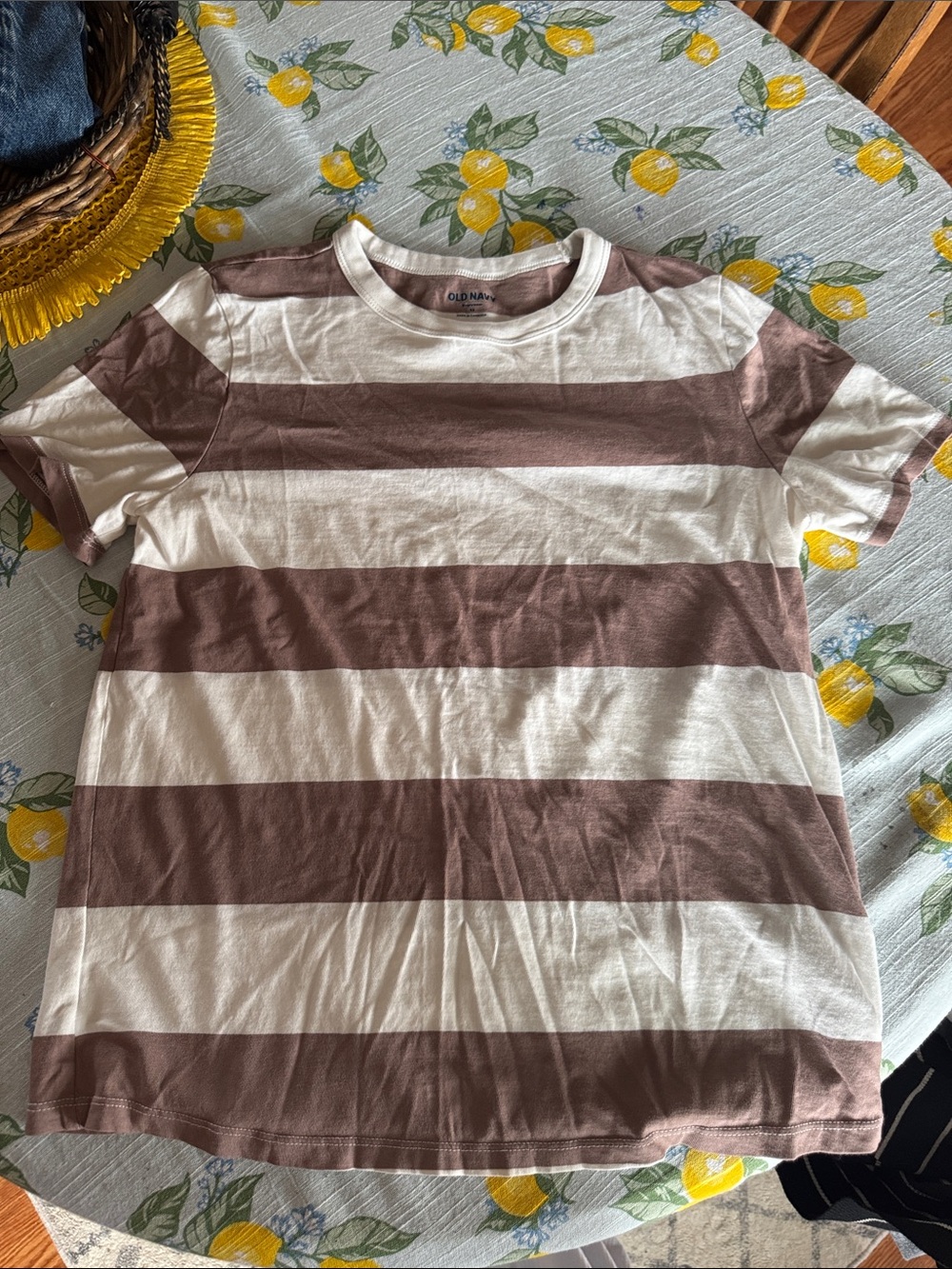Old Navy Striped Crewneck Tee — White & Mauve